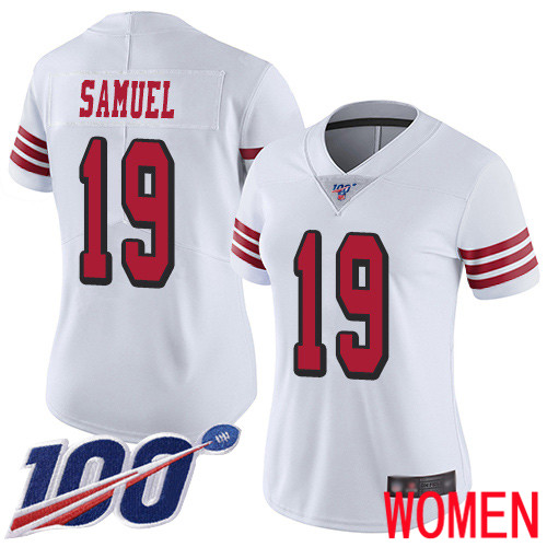 San Francisco 49ers Limited White Women Deebo Samuel NFL Jersey #19 100th Season Vapor Untouchable Rush->women nfl jersey->Women Jersey